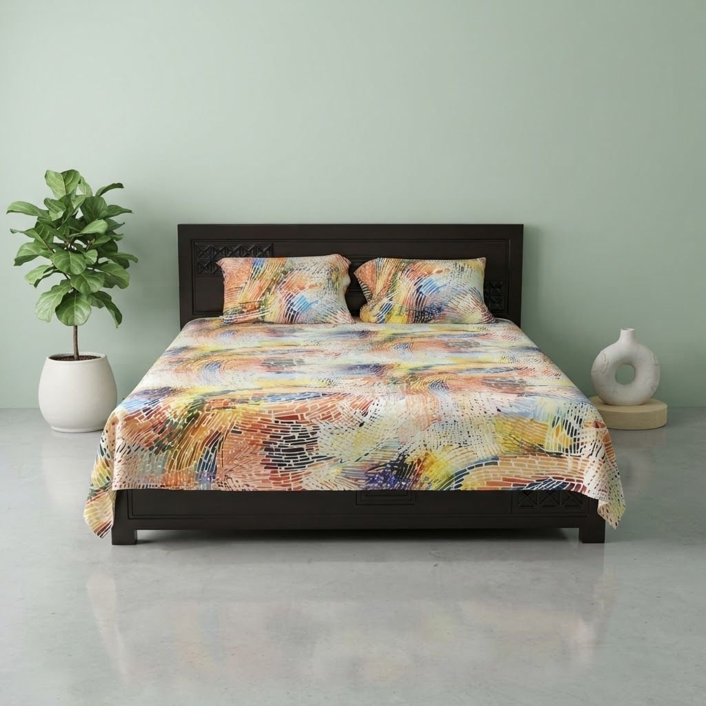 Premium 3D Satin Bedsheet with Two Pillow Covers 01